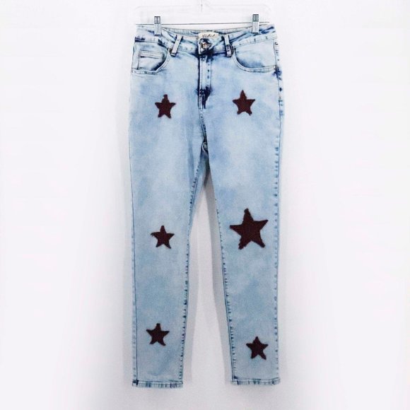 Skinny Stretch Acid Wash Applique Denim Jeans